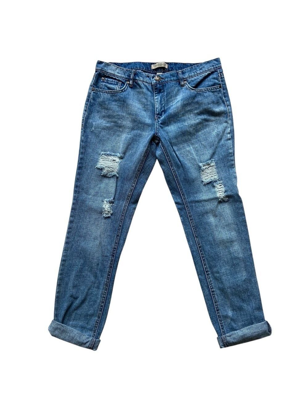 Nine West Vintage America Ripped Boyfriend Jeans Size 28 Mid Rise Blue Denim